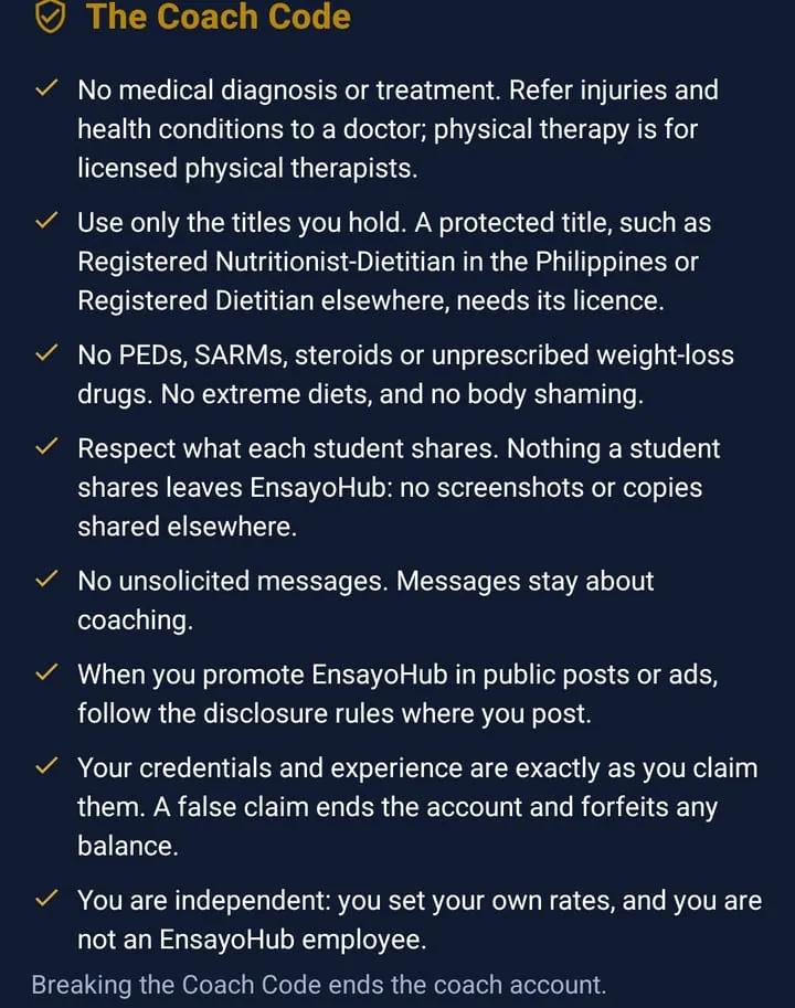 The Coach Code in the EnsayoHub app