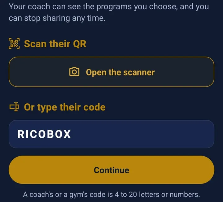 A student adding their coach by QR or code